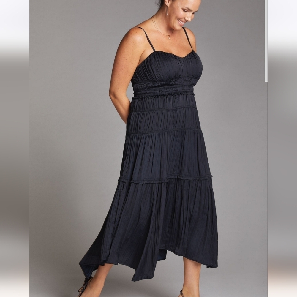 Anthropologie Ruched Slip Dress - black